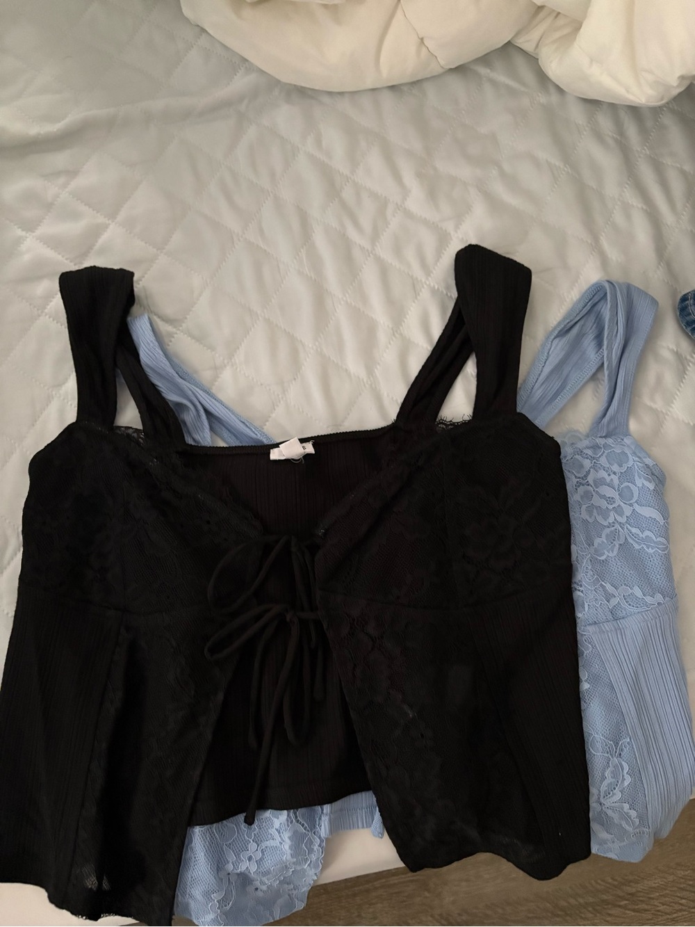 Garage Black and Light Blue Lace Tank Tops